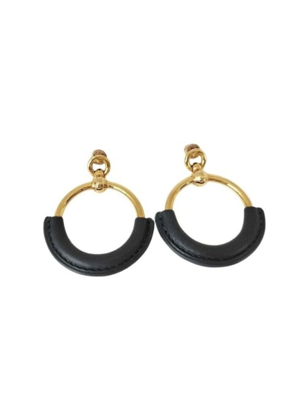 Hermes Earrings Loop Grand Black Gold Metal Leather